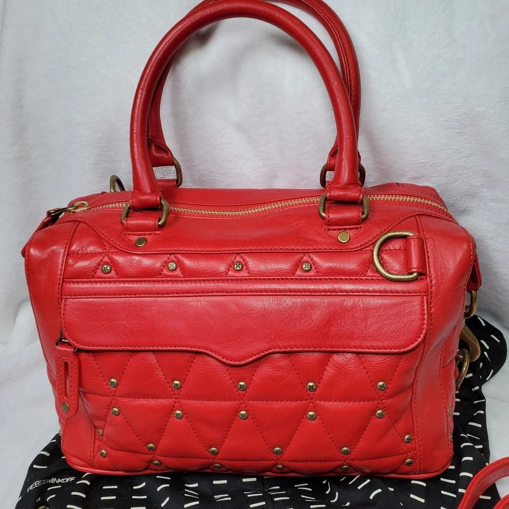 Rebecca Minkoff Red MAB Mini Leather Satchel Handbag Quilted Designer Old Money